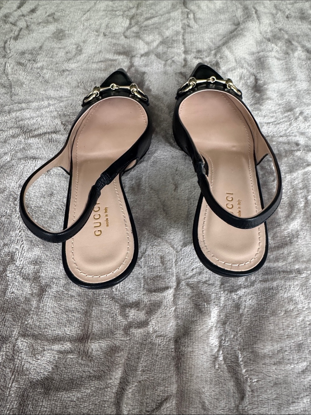 Gucci Black Leather Pointed Slingback Mules with Gold Horsebit - Picture 4 of 10